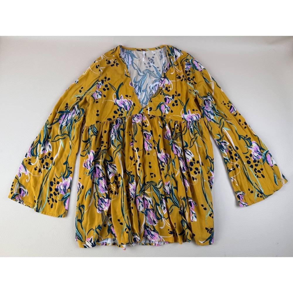 Free People Bella Boho Floral Tunic Top Bell Sleeve Small - Picture 2 of 8